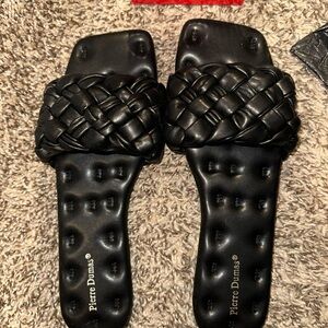 Pierre Dumas Black Woven Slide Sandals